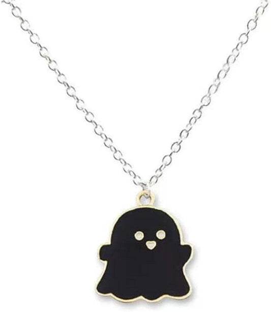 Cute Cartoon Ghost Friendship Couple Pendant Necklaces, Black and White Ghost Necklaces Couples Friendship for Best Friend Lovely Women Necklaces Jewelry, One-size
